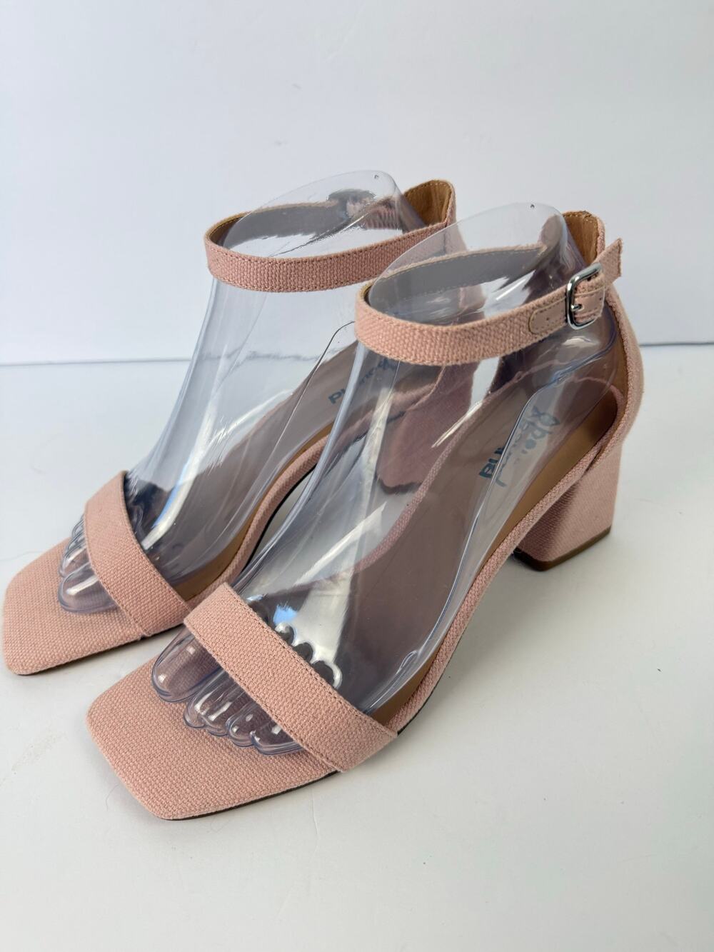 Abound NWOT Finn Square Toe Light Pink Canvas Strappy 2" Block Heel Summer Sanda - Picture 1 of 8